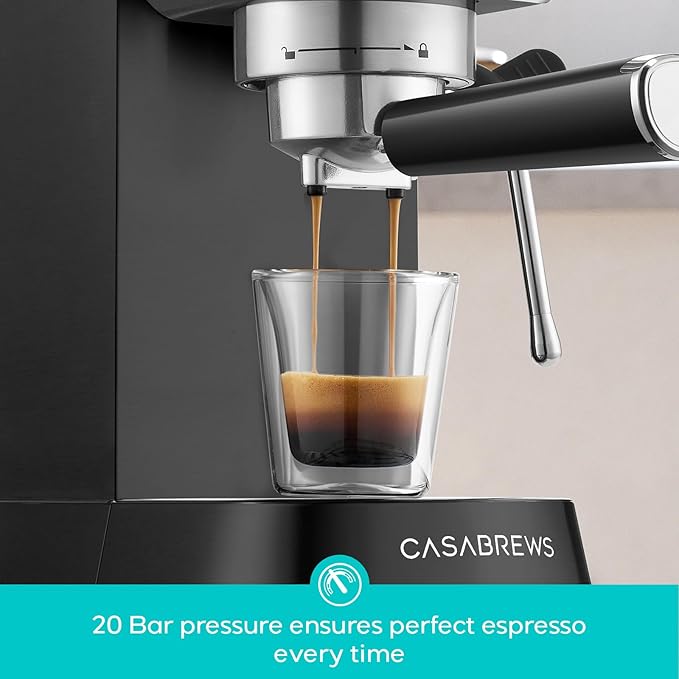CASABREWS 5418 PRO Espresso Machine 20 Bar, Stainless Steel Espresso Maker with Milk Frother, Compact Cappuccino Machine for Home, Espresso Coffee Machine, Cafetera Espresso, Black
