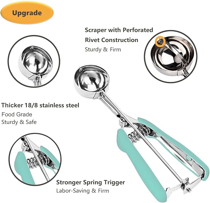 Cookie Scoop, Ice Cream Scoop, 2.5Tbsp/42ml/1.4 oz Cookie Scoops for Baking, 18/8 Stainless Steel Cookie Scooper for Baking, Cookie Dough Scoop, Ice Cream Scooper with Trigger Release (Mint)