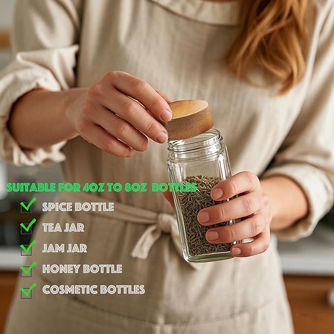 25 Pcs Spice Jar Lids Acacia Wood,Fits 4 Oz and 8 Oz Glass Spice Jars,For Square and Round Plastics Spice Jars,Jar Not Included