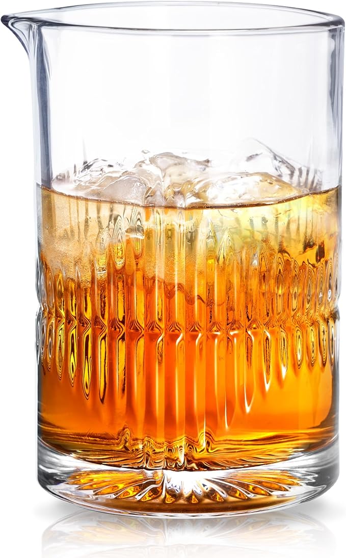 KITESSENSU Premium Cocktail Mixing Glass 23oz - Crystal Cocktail Mixer Bar Accessories to Mix & Stir - Heavy Duty Mixing Pitcher with Weighted Bottom - Classic Bar Tools Bartender Accessories