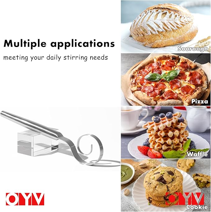 12-Inch Seamless Dough Whisk, 18/10 Stainless Steel Bread Whisk, Danish Whisk for Sourdough, Pizza, Cookies, Pancake & Waffle, Easy to Clean Sour Dough Tools