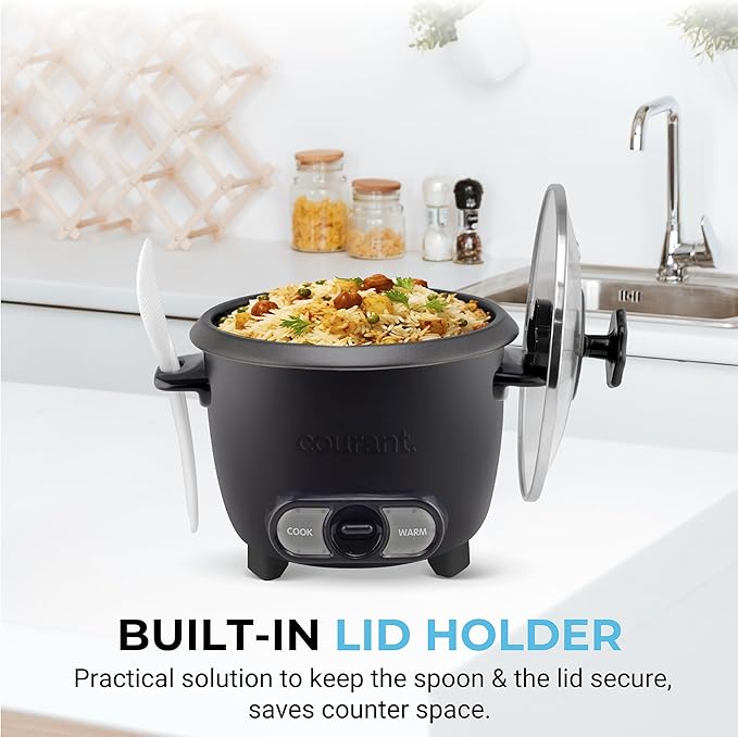 Courant Rice Cooker 8-Cup (Cooked), Removable Non-Stick Bowl, One Touch Rice Cooker, Black