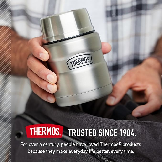 THERMOS Stainless King Vacuum-Insulated Food Jar with Spoon, 16 Ounce, Rustic Red