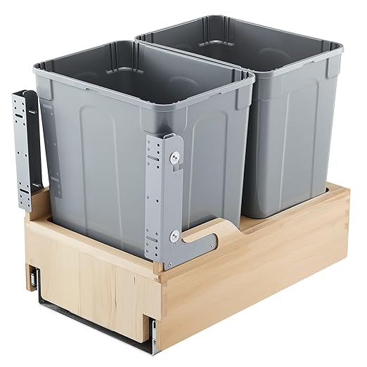 VEVOR Wood Pullout Trash Can for Kitchen Cabinets, 35 QT x2 Double Under Sink Garbage Waste Recycling Bin, Under Mount Waste Container, with Heavy Duty Metal Soft Close Sliding System and Door Kit