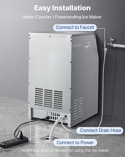 VEVOR Commercial Ice Maker Machine, 130 lbs/24h with 30 lbs Storage Capacity, Built-in/Freestanding/Under Counter, Stainless Steel Ice Maker with LED Display & Self-Cleaning, for Home Bar Restaurant