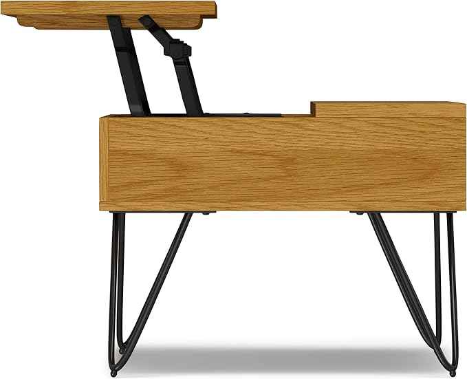 SIMPLIHOME Hunter 48 inch Wide Rectangle Industrial Lift Top Coffee Table in Oak Veneer for the Living Room and Family Room