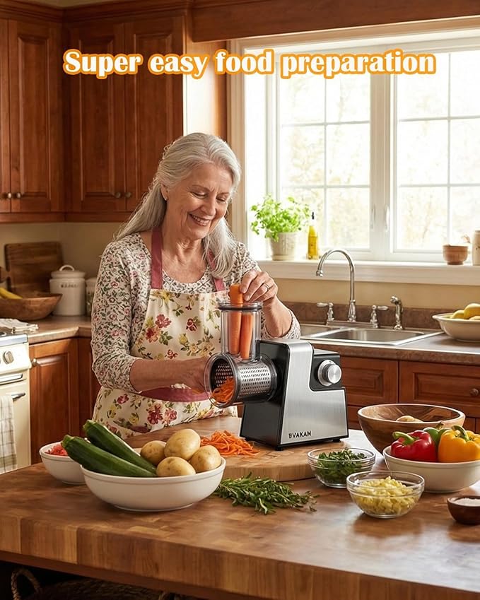 Electric Cheese Grater,5-In-1 Electric Grater,300W Salad Maker,Electric Slicer with One-Touch Control,Food Electric Slicer Shredder,Graters for Kitchen for Vegetables Cucumber Carrots Cabbage Nuts
