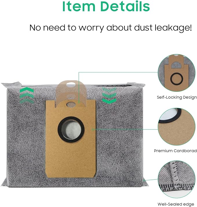 Leemone 10 PACK Dust Bags for eufy RoboVac L35 Hybrid/L35 Hybrid+ LR30 Hybrid/LR30 LR20 Auto-Empty Station, 4 Layer Filtration System with Activated Carbon Fabric to Remove Unwanted Odors