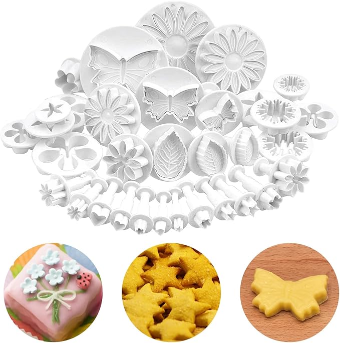 33Pcs White Flower Plunger Cookie Cutter DIY Blossom Flower Cake Fondant Mold Plastic Cake Decorating Tools Baking Accessories Cookie Cutters For Baking Plastic(10styles)