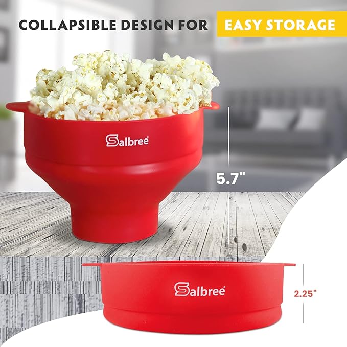 The Original Salbree Collapsible Silicone Microwave Popcorn Popper Maker Machine, Microwavable Bowl Holds 16 Cups, Uses Hot Air and Oil Always Optional - The Most Colors Available (Clear Blue)