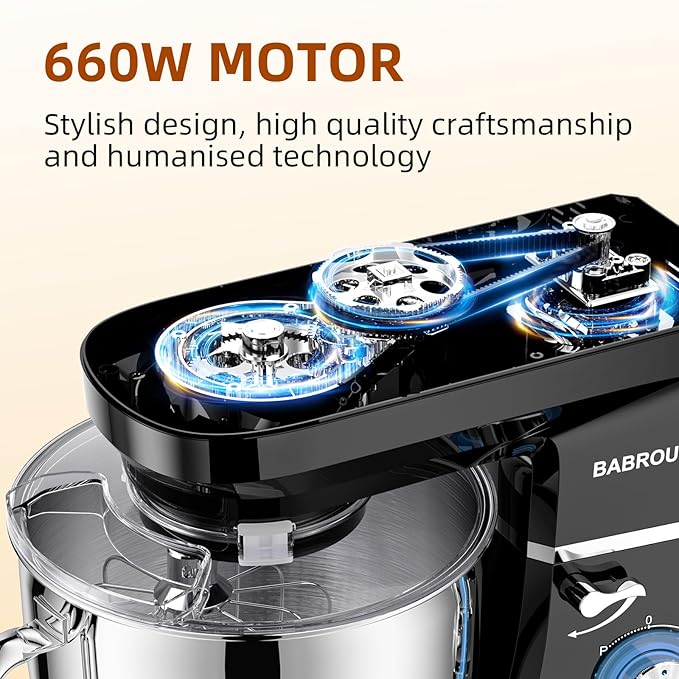 Dough Mixer 8.45 QT Electric Mixer - 660W 6 Speed Large Capacity Kitchen Stand Mixer with Whisk Dough Hook Mixing Beater Household Food Mixer for Baking Cakes Cookie Bread Salad