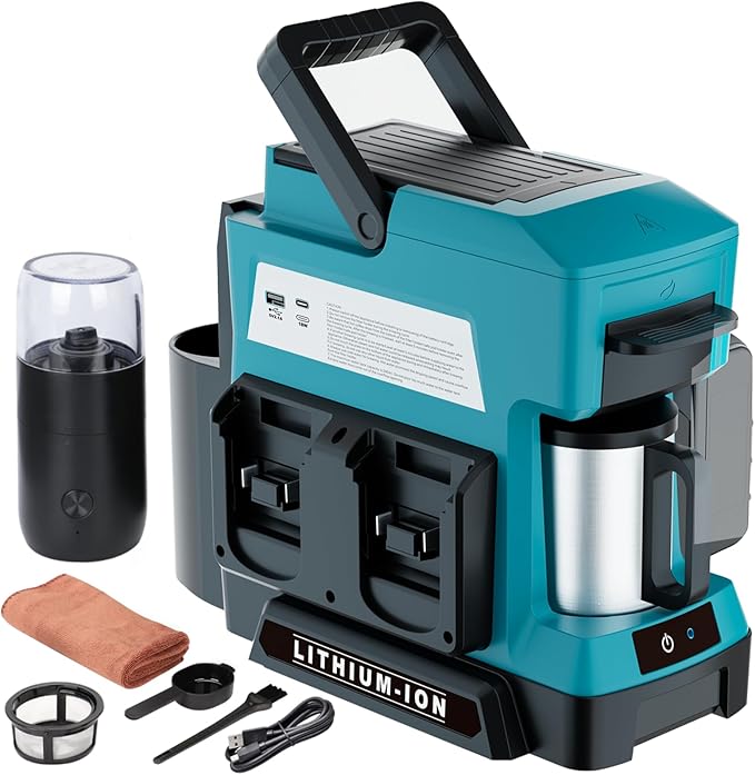 Cordless Coffee Maker for Makita 18V Battery, 3 Brewing Options Drip Coffee Maker with Coffee Grinder, Portable Single Serve Coffee Makers for Camping, Travel, and Jobsite. (Tool Only)