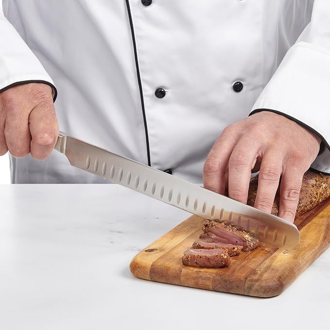 Cutlery-Pro Cat Cora Forged Granton Roast Slicer Knife, Professional 10-Inch German Steel Blade For Slicing Meat Without Sticking, Ergonomic Triple-Rivet Handle, NSF-Certified Kitchen Knife
