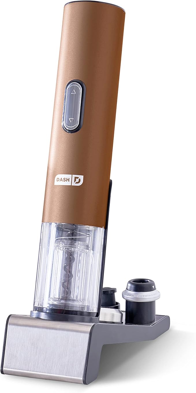 Dash Serve & Preserve Wine Set – Rechargeable Electric Wine Preservation System – Wine Bottle Opener, Vacuum Sealer, 2 Reusable Caps + Charging Base – Rose Gold
