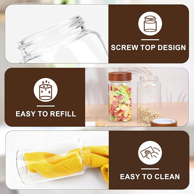 Glass Jar with Wood Lid, 2 Pack 19oz Glass Canister with Airtight Lids, Wide Mouth Screw Top Mason Jars for Sugar, Coffee, Tea, Oatmeal, Cereal, Bean, Candy - 3.1 x 5.9 inch Seasoning Bottle
