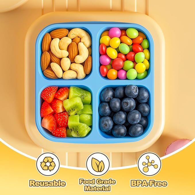 6 Pcs Snack Box Container Set, Reusable 3&4 Compartment Meal Prep Snack Containers for Adults Kids Toddler, BPA-Free Divided Lunchable Container for School, Work and Travel (Transparent Lids)