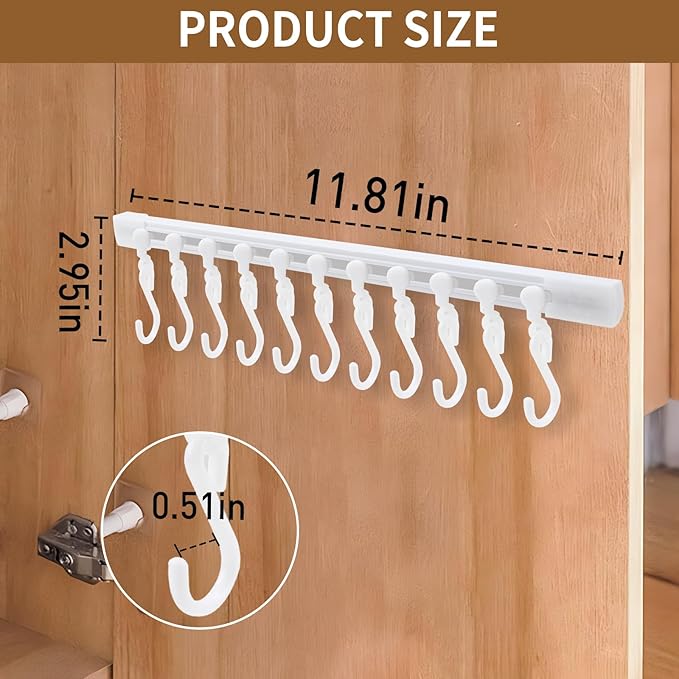 Kitchen Utensil Hanging Rack - Hooks for Kitchen Utensils, No Drilling Wall Mounted Utensils Holder, Kitchen Rail Rack with 10 Hooks Hanger for Bedroom Bathroom (Pack of 4)