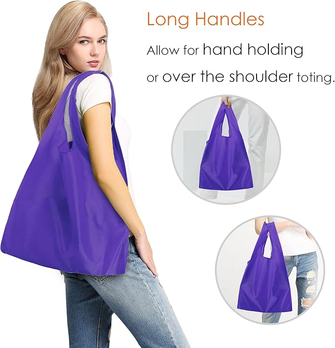 BeeGreen Purple Reusable Grocery Bags Wholesale Purple Reusable Kitchen Bags Bulk Foldable-Machine Washable with Zipper Storage Pouch 20 Packs