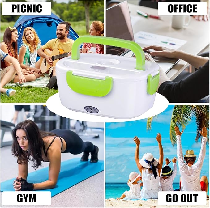 INVODA Electric Lunch Box 110V Food Heating Lunch Hot Box Portable Insulated Bento Box Electric Lunch Container for Office Travel Home (Green)