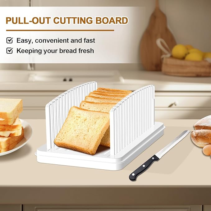 Kiss Core Upgrade Pull Out Bread Slicer for Homemade Bread, Foldable Bread Slicing Guide,Removable Cutting Board, Slice Evenly, Bread cutter slicer Suitable for Bread Making Supplies
