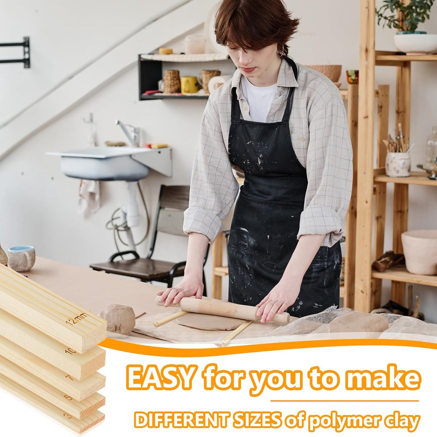 Sasylvia 20 Pcs Pottery Teaching Rolling Mud Stick Guide Mudboard Guide Wooden Strips Rolling Pin Guides Pottery Tools and Supplies for Manual Polymer Clay Tool Gift Craft(Multi Sizes)