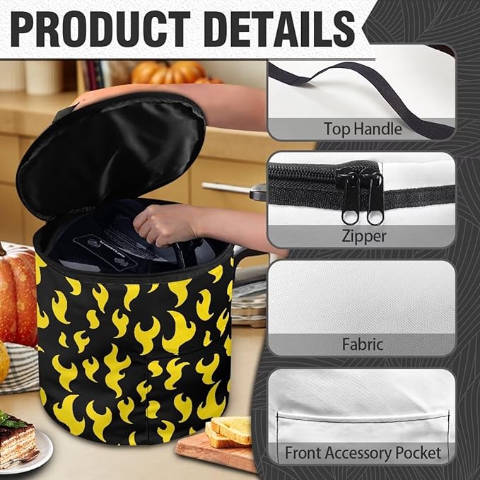 Electric Pressure Cooker Storage Bag Smooth Flat Surface Electric Pressure Cooker Insulation Handbag Home Decorations, Yellow Flame Print