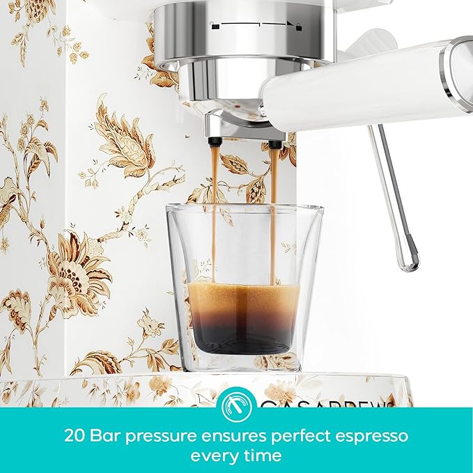 CASABREWS CM5418 Espresso Machine 20 Bar, Compact Espresso Maker with Steam Milk Frother, Stainless Steel Coffee Machine with 34oz Removable Water Tank for Cappuccino, Latte Machine, Blooming Ivory