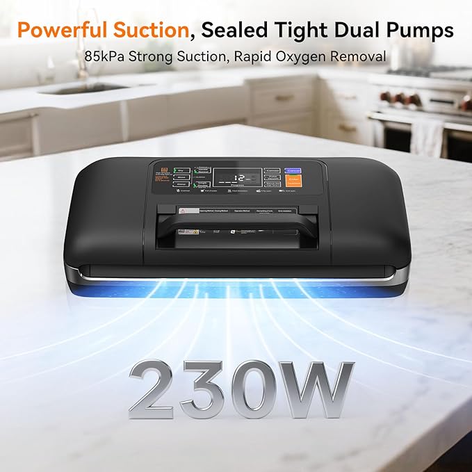 Newise 85Kpa Vacuum Sealer Machine - Kitchen Gifts, 10-in-1 Full Automatic Food Saver with Easy-Lock Handle, Built-in Cutter & Roll Storage for Dry/Moist Foods, Includes Bags & External Hose
