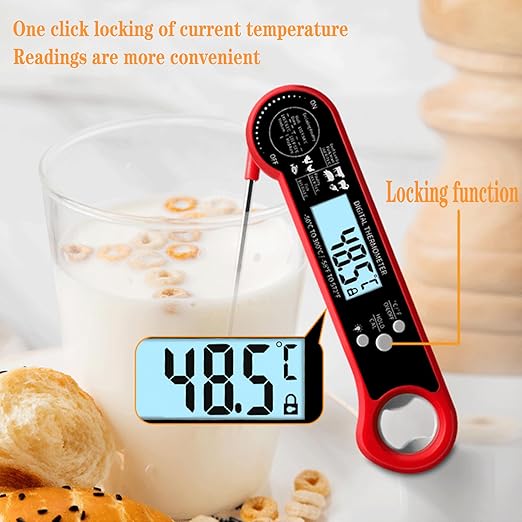 Meat Thermometer Digital with ±0.5℉ Precision, 100% Waterproof, Motion Sensing Food Thermometer for Cooking Kitchen Oven Grill Candy BBQ, Red