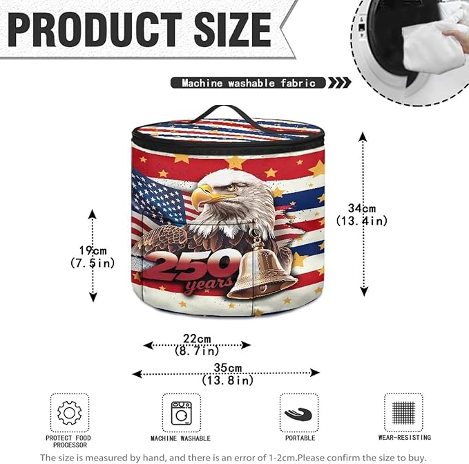 Stars and Stripes Electric Pressure Cooker for America250 Semiquincentennia Bald Eagle Insulation Handbag Keep Appliance Clean Electric Pressure Cooker Bag with Accessories Pockets