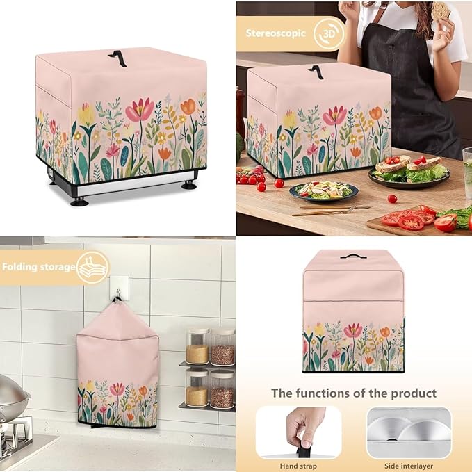 Meat Food Slicer Cover with Organizer Side Pocket, 16x13x13 Inch (Only Cover) Slicer Machine Protection Accessories Dust-proof Waterproof for Home Kitchen, Simple Cartoon Flower Print