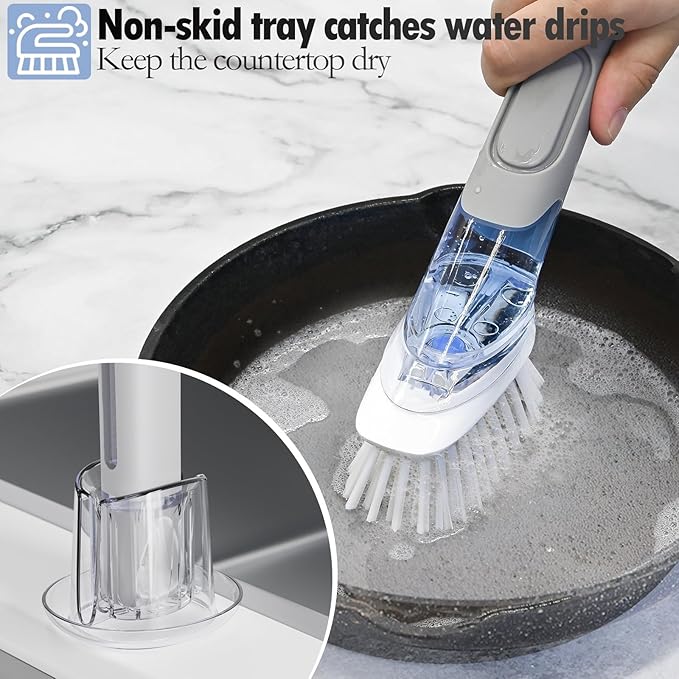Soap Dispensing Replacement Dish Brush Storage Set