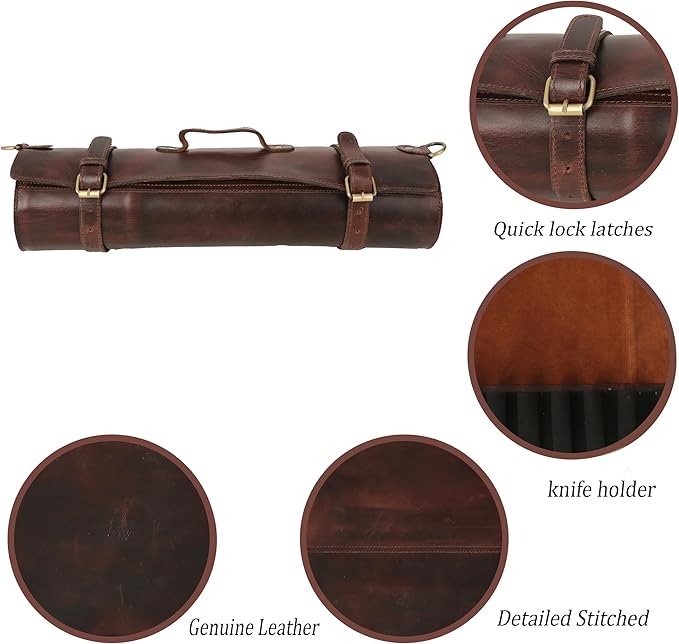 vintage crafts Genuine Buffalo Leather Knife Roll Set Chef's Knife Holder Cutlery Sheath Artist Case Organizer Storage bag Travel Friendly Gift for Men & Women Portable chef knife cases Organizer