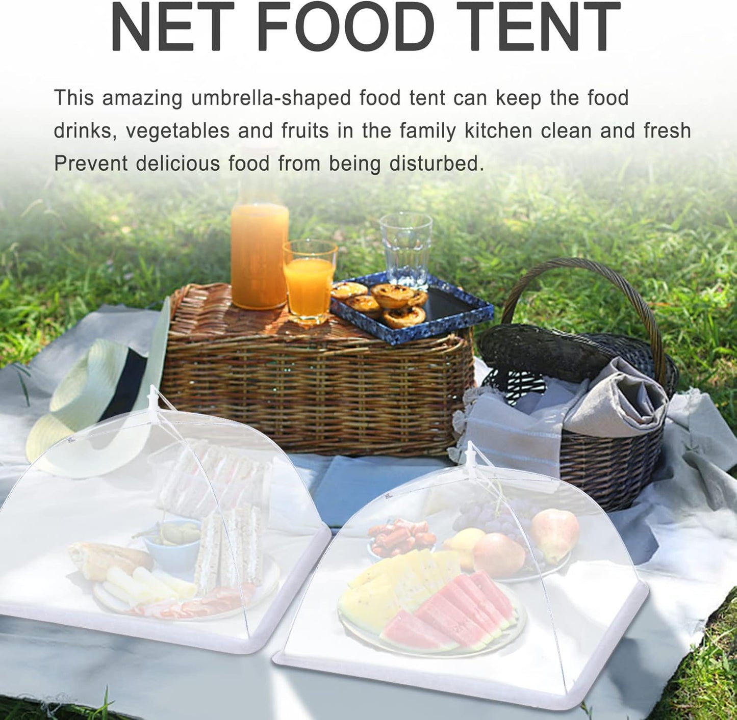 JULBEAR 4 Pcs Mesh Food Cover Tent Large and Tall Umbrella Food Screen Covers for Outside Pop-up Mesh Reusable Food Nets for Parties Picnics Outdoor BBQs Collapsible (2 Pcs 17"x17", 2 Pcs 14"x14")