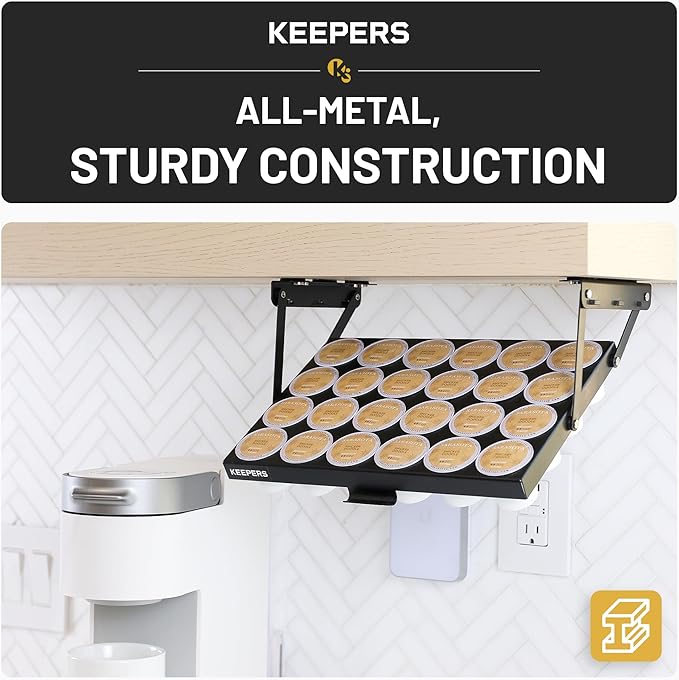 COFFEEKEEPERS KEEPERS Under Cabinet K Cup Holder with Swing-Down Access – Space-Saving Coffee Pod Holder and K Cup Organizer for 24 Pods – Steel Coffee Pod Organizer with Easy DIY Installation