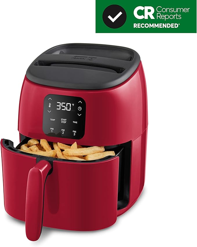 Dash Digital Tasti-Crisp™ Air Fryer - Compact Electric Digital Fryer With Auto Shut-Off Feature - Ideal for Small Spaces - AirCrisp® Technology - 2.6 Quarts - Red