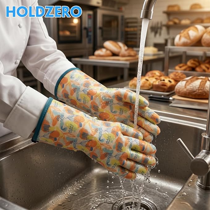 Oven Mitts with Fingers Heat Resistant Thickened Silicone Coating Cotton Liner Food Grade Waterproof Graffiti-Art Printing XLarge