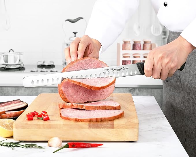 Carving Knife 12-Inch with Razor Sharp Granton Edge for Turkey, Ham, Meat Slicing and Cutting – NSF Certified, German Stainless Steel Blade, Black