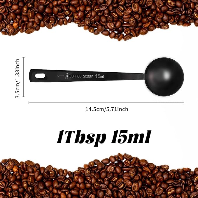 3Pcs Coffee Measuring Scoop Spoons, Stainless Steel Coffee Scoop, Long Handle Tablespoon for Measuring Coffee, Milk Powder, Fruit Powder, Tea, Sugar, Grains, Flour and Protein (Black)