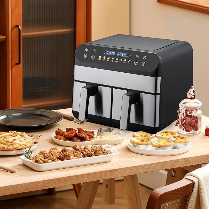 9.5 Quart 8-in-1 DualZone 2-Basket Air Fryer with 2 Independent Frying Baskets, Match Cook & Smart Finish to Roast, Broil, Dehydrate & More for Quick, Easy Meals