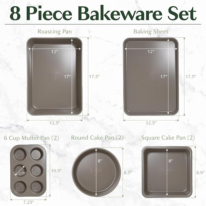 Goodful All-In-One Nonstick Bakeware Set, Stackable and Space Saving Design includes Round and Square Pans, Muffin Pans, Cookie Sheet and Roaster, Dishwasher Safe, 8-Piece, Terracotta