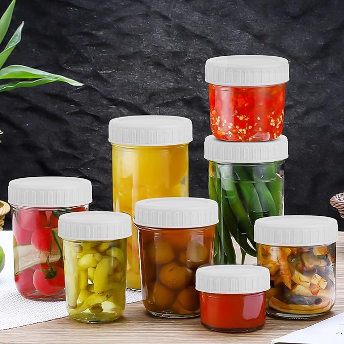 Vaincre White Mason Jar Lids - 8PCS Plastic Mason Lids Regular Mouth, Leak Proof Canning Covers with Silicone Rings for Ball, Kerr and More, Reusable Can Tops Caps Covers for Jars Accessories