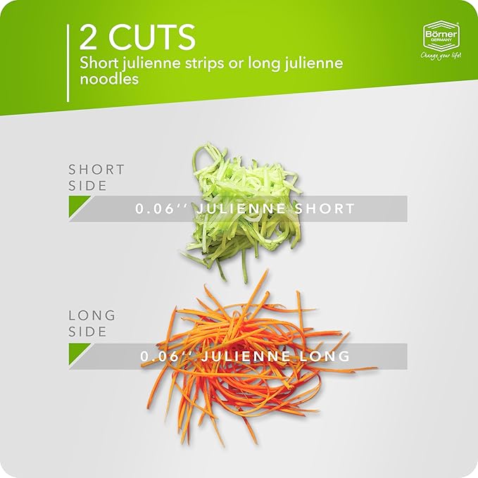 Börner Roko PowerLine Vegetable Slicer • Julienne Cutter for Fruit and Vegetables • Julienne Slicer for Fine Strips • Fine Vegetable Grater • Kitchen Slicer (Green)