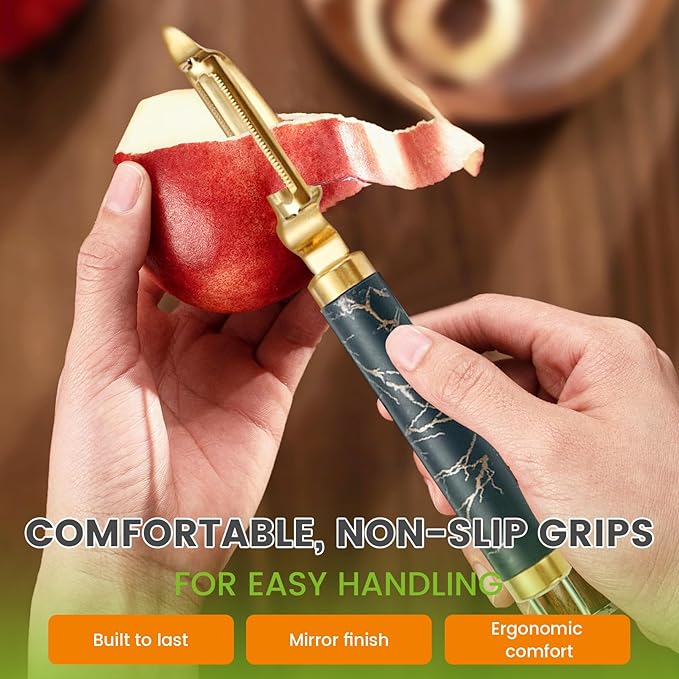 3Pcs Premium 304 Stainless Steel Potato Vegetable Peelers for Kitchen, Ultra Sharp Fruit Peeler & Fish Scaler with Real Wood Handle, Y Peeler for Corn, Apple, Carrot