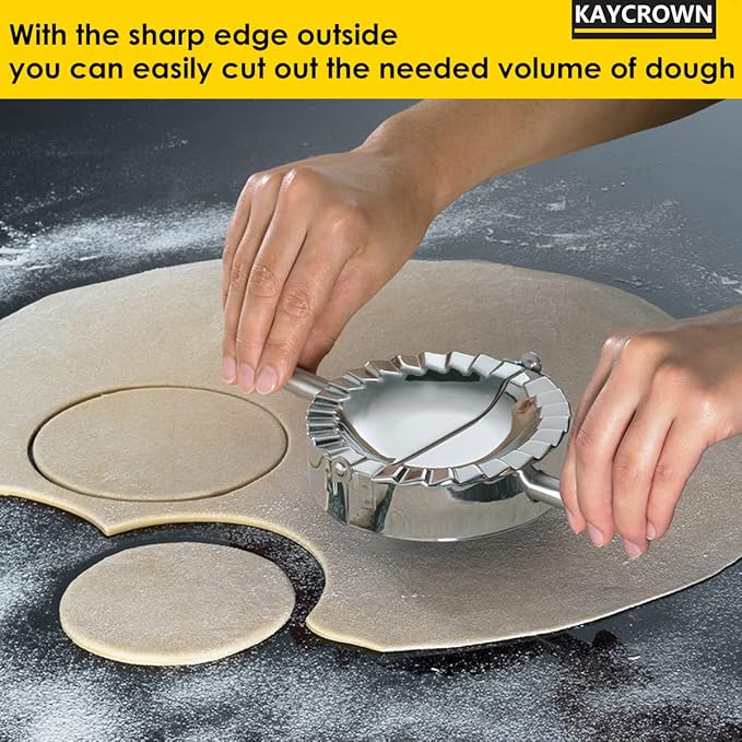 KAYCROWN Empanada Maker Press, Stainless Steel Dumpling Maker Set, 2-in-1 Dough Cutter Dumpling Mold Set for Ravioli, Pierogi, Turnovers, Calzone, Dumpling, 4 Sizes (XL/6"+L/4.75"+M/4"+S/3.25")