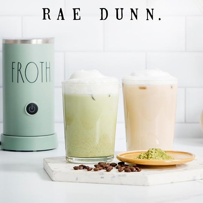 Rae Dunn Electric Milk Frother Steamer -Stylish Automatic Milk Steamer and Frother, Milk Warmer, Hot and Cold Foam Maker for Coffee, Latte, Cappuccino, Macchiato - 550 Watt (Sage)