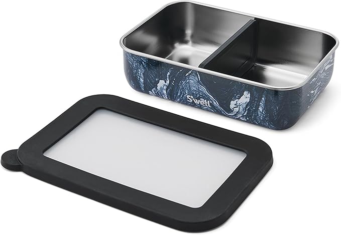 S'well Stainless Steel Bento Box, Azurite Marble, Fits One Large Entree Or Small Entree And Snack, Includes Removable Divider, Leakproof, Easy to Clean, Dishwasher Safe