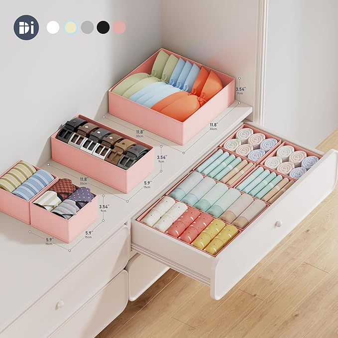 DIMJ Drawer Organizer Clothes Storage- 18 Pack Baby Dresser Organizer for Nursery, Foldable Closet Drawer Organizer Bins for Bedroom Organization, Fabric Storage Dividers for Socks, Underwears, Bras