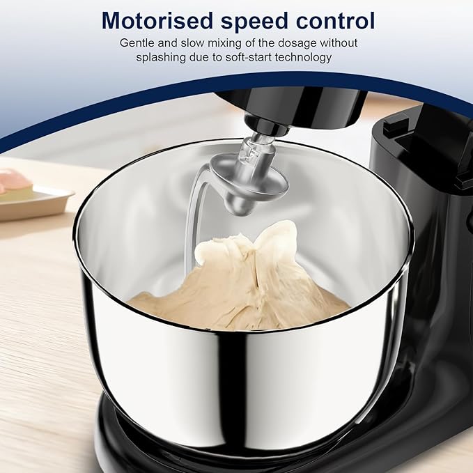 Camic Stand Mixer, 4.2QT+5.3QT Two bowls Electric Food Mixer, 10 Speeds with Digital setting 3-IN-1 Kitchen Mixer for Baking Cakes Cookie Bread Salad with Egg Whisk,Dough Hook,Flat Beater (Black)