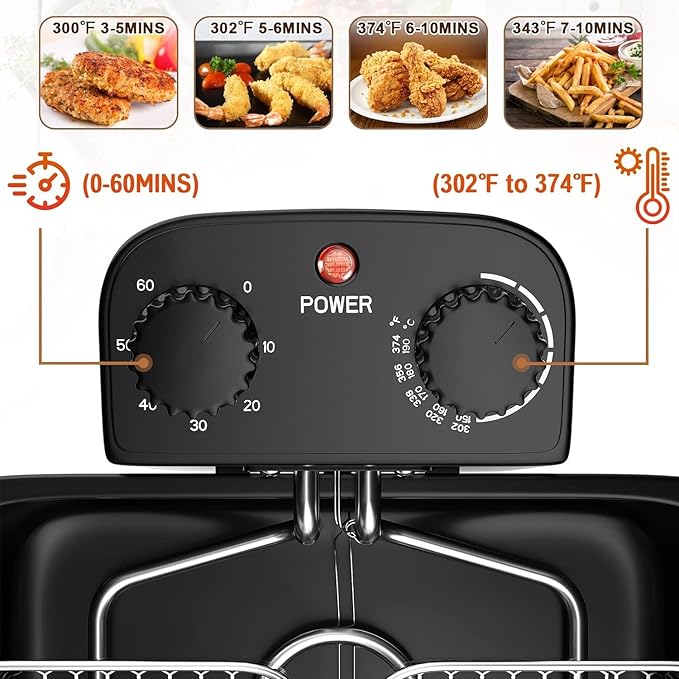 Deep Fryers with Triple Baskets - Simoe 5.3QT/21 Cup Electric Large Fryer, Friteuse 1700W Stainless Steel Deep Fryer with Lid, Adjustable Temperature & Timer & View Window, Professional Grade